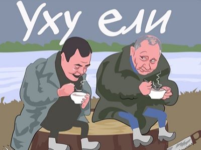 Медведев, Путин и уха. Источник - twitter.com/sandy_mustache