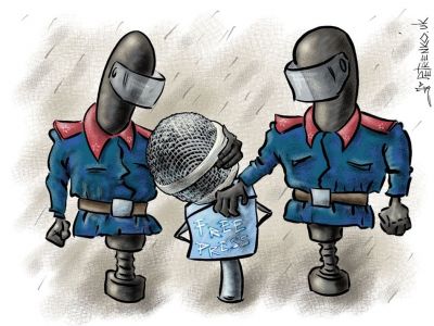 "Свобода СМИ" в РФ. Карикатура А.Петренко, http://petrenko.uk/