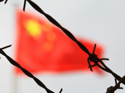 Флаг КНР и колючая проволока. Фото:quillette.com